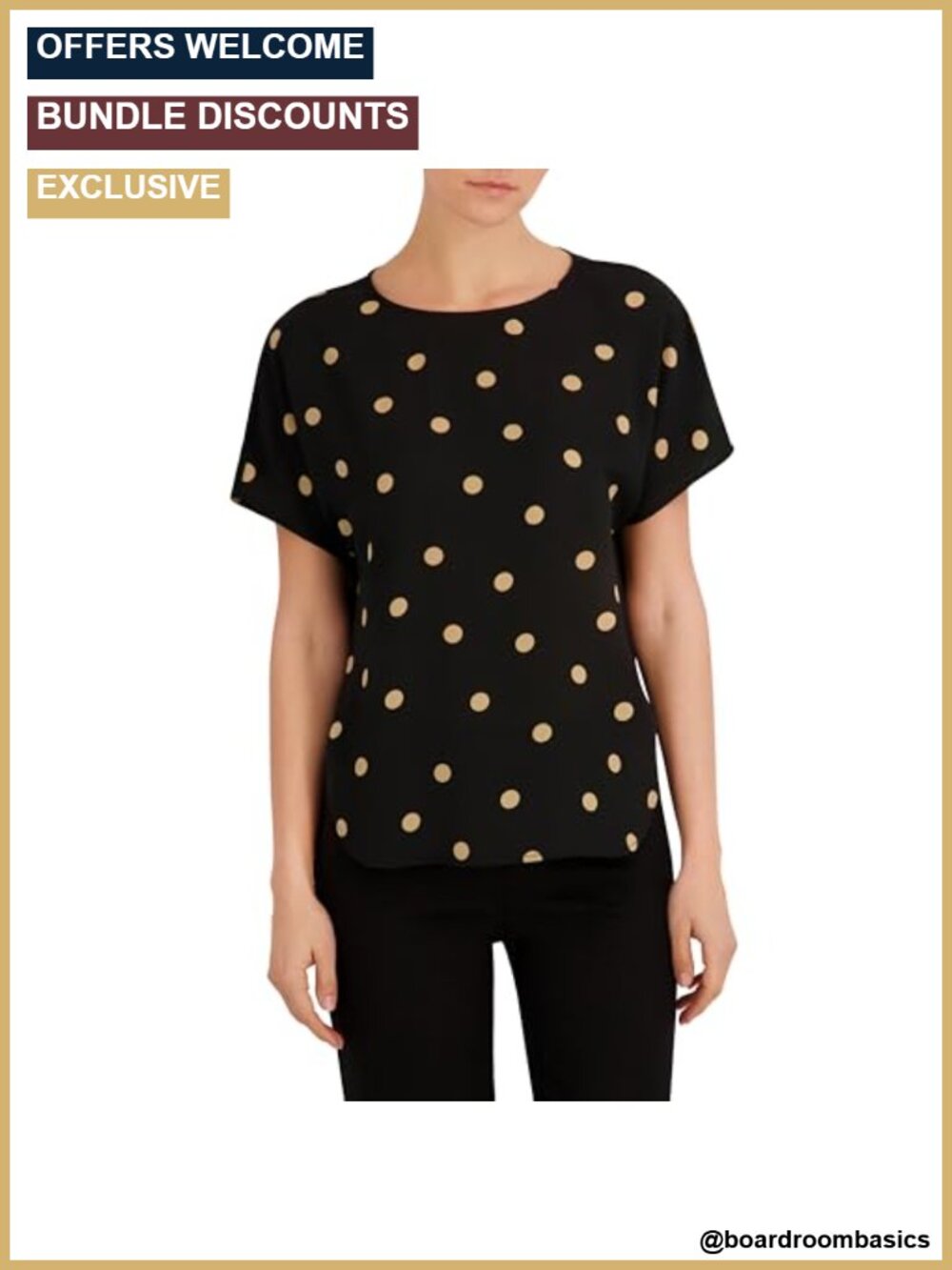 Short Sleeve Bateau Neckline Blouse with Polka Dot Pattern
